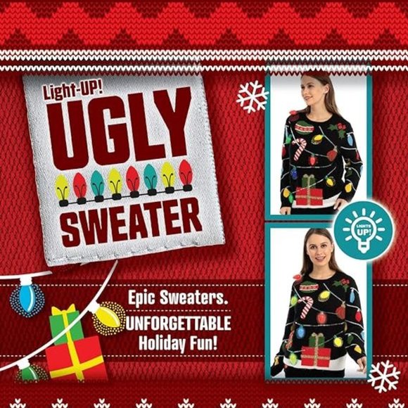 NWT UGLY Christmas Sweater BLUE LED Ornaments Lights Up - Picture 6 of 6